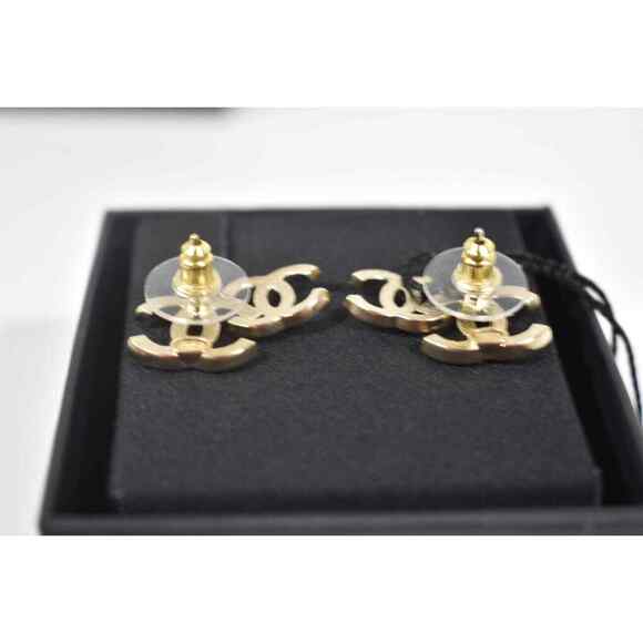 Chanel 22B Gold Black Crystal CC Double Logo Large Dangle Statement Stud Earring - Picture 11 of 12